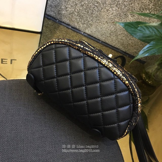 Chanel女包 69966# 2019Chanel最新編織 黑配金色時尚雙肩背包 香奈兒後背包 Chanel新款背包  djc2997